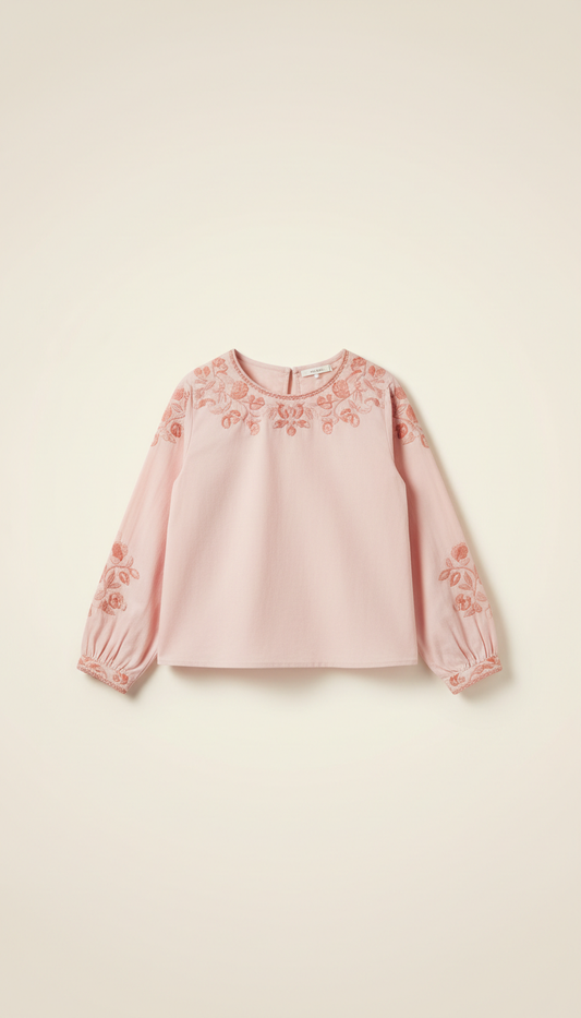 Blush Pink Cotton Embroidered Blouse
