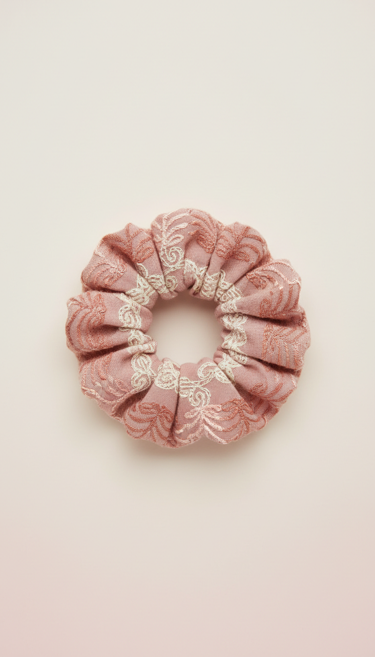 Rose Dust Embroidered Scrunchie